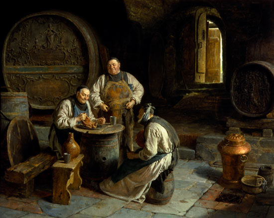 Drei Mönche im klösterlichen Weinkeller von Eduard Grützner