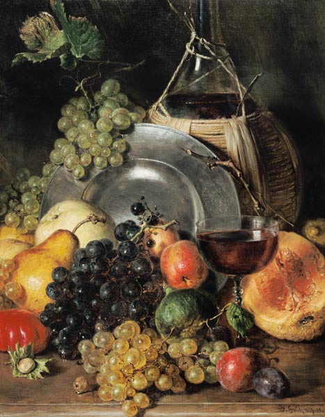 Stillleben mit Früchten und Wein von Eduard Grützner