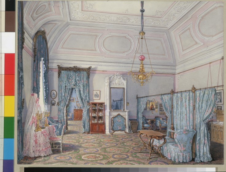 Die Interieurs des Winterpalastes. Das fünfte Reservezimmer. Das Schlafzimmer der Grossfürstin Maria von Eduard Hau