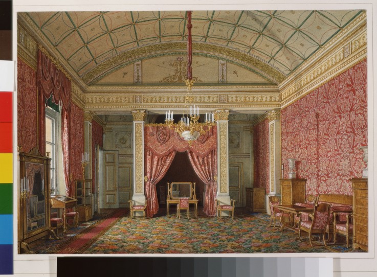 Die Interieurs des Winterpalastes. Das erste Reservezimmer. Das Schlafzimmer der Grossfürstin Maria  von Eduard Hau