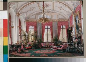 Die Interieurs des Winterpalastes. Das Himbeerfarbene Kabinett der Zarin Maria Alexandrowna