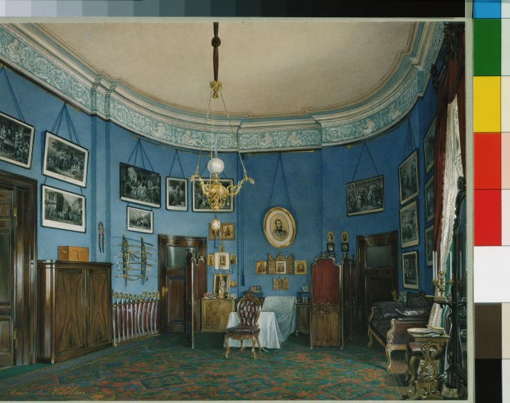 Die Interieurs des Winterpalastes. Das Schlafzimmer des Kronprinzen Nikolaj Alexandrowitsch von Eduard Hau