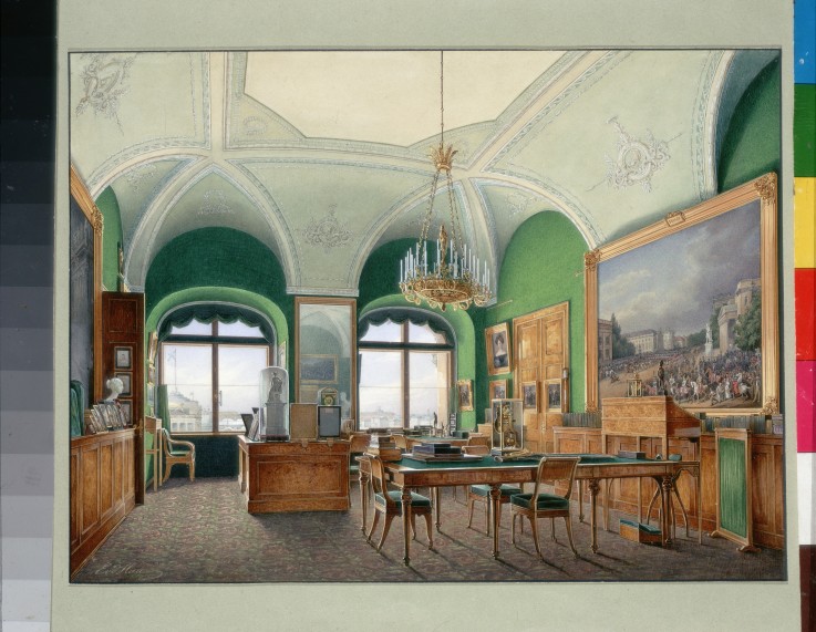 Die Interieurs des Winterpalastes. Das grosse Arbeitszimmer des Kaisers Nikolaus I. von Eduard Hau