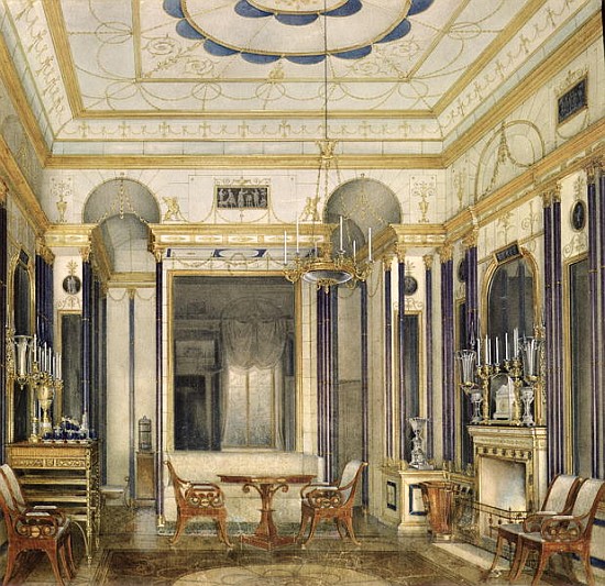 The Drawing Room of the Empress Maria Alexandrovna in the Great Palais in Tsarskoye Selo (w/c, gouac von Eduard Hau
