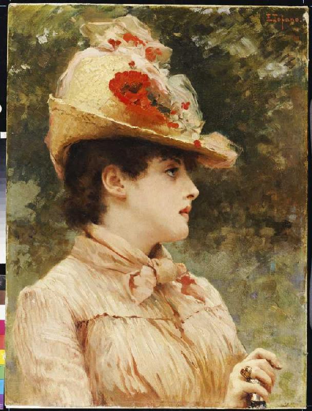 Bildnis einer jungen Frau mit Hut. von Eduardo Tofano