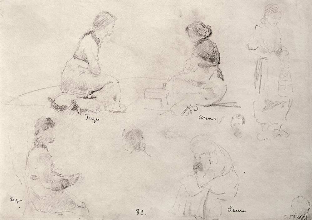 Fünf Studien zu sitzenden Frauen, zwei Kopfstudien (Inger und Laura Munch sowie ‘Anna’) von Edvard Munch