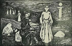 Frauen am Meeresstrand in der Sommernacht 1908-09
