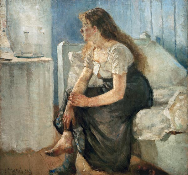 Morgen (Mädchen auf dem Bett sitzend) von Edvard Munch
