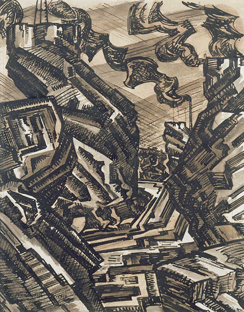Black Country Drawing: Stahlwerk, 1919 von Edward Alexander Wadsworth