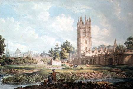 Magdalen College and Bridge, Oxford, from the River  on von Edward Dayes