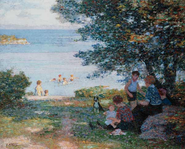 Mütter mit Kindern am schattigen Ufer von Edward Henry Potthast