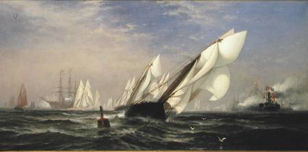American yacht Sappho winning the race with the English yacht Livonia for the America Cup von Edward Moran