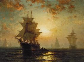 Segelschiffe bei Sonnenuntergang