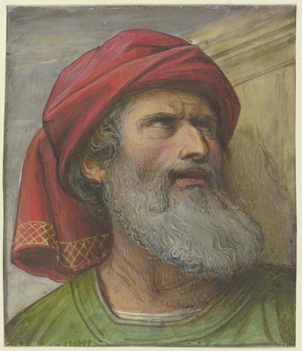 Kopf eines aufwärts blickenden Mannes mit Turban von Edward von Steinle