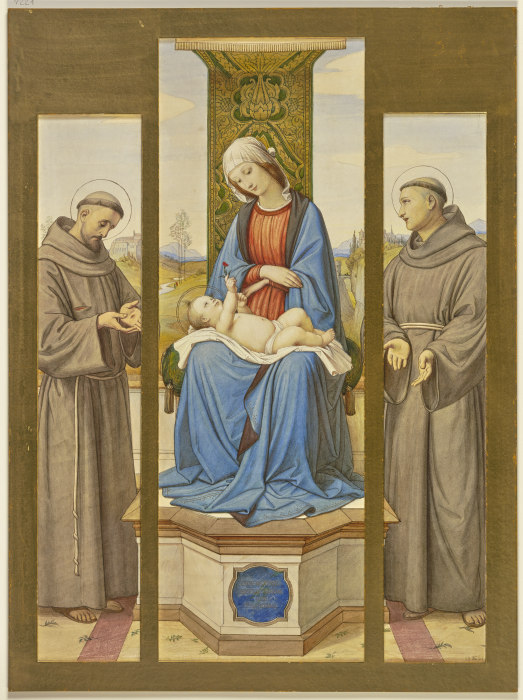 Madonna auf dem Thron, daneben die Heiligen Franziscus und Antonius, als Triptychon von Edward von Steinle