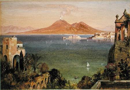 Vesuvius and Castel del Oro, Naples, seen from Villa Cedroni, Posillippo  paper laid on von Edward William Cooke