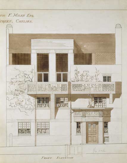 Front Elevation of Studio and House for Frank Miles (1852-91), Tite Street, Chelsea von Edward William Godwin