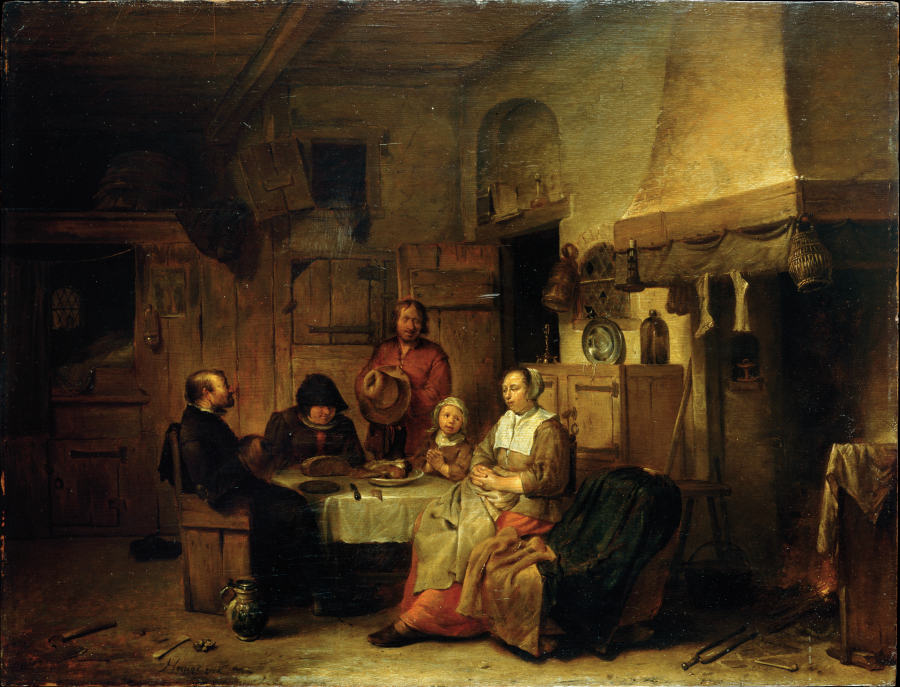 Eine vor der Mahlzeit betende Familie von Egbert Jaspersz. van Heemskerck