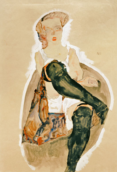 Mädchen mit übereinandergeschlagenen Beinen von Egon Schiele