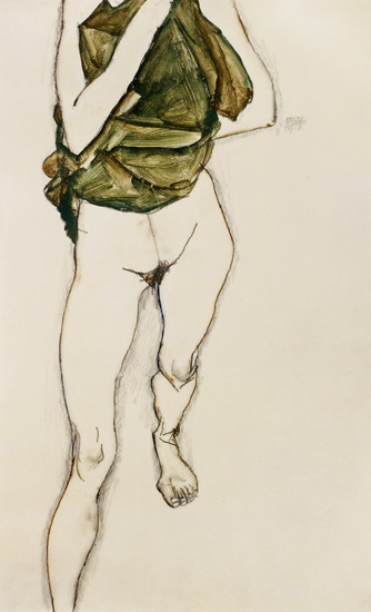 Schreitender Torso in grünem Hemd. von Egon Schiele
