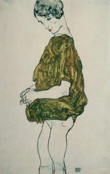 Stehende Frau mit gefalteten Händen von Egon Schiele