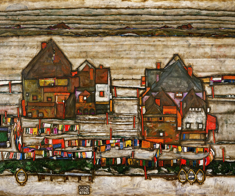 Häuser mit bunter Wäsche (Vorstadt II) von Egon Schiele