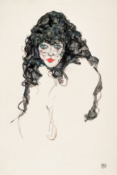 Mädchenkopf mit offenem Haar von Egon Schiele
