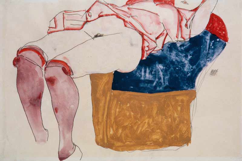 Ruhende Frau mit lilafarbenen Strümpfen von Egon Schiele