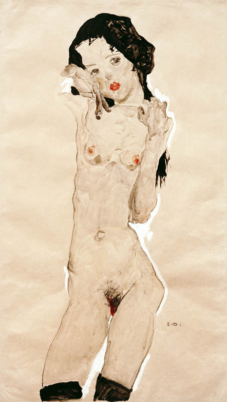 Schwarzhaarige Mädchenakt, stehend von Egon Schiele