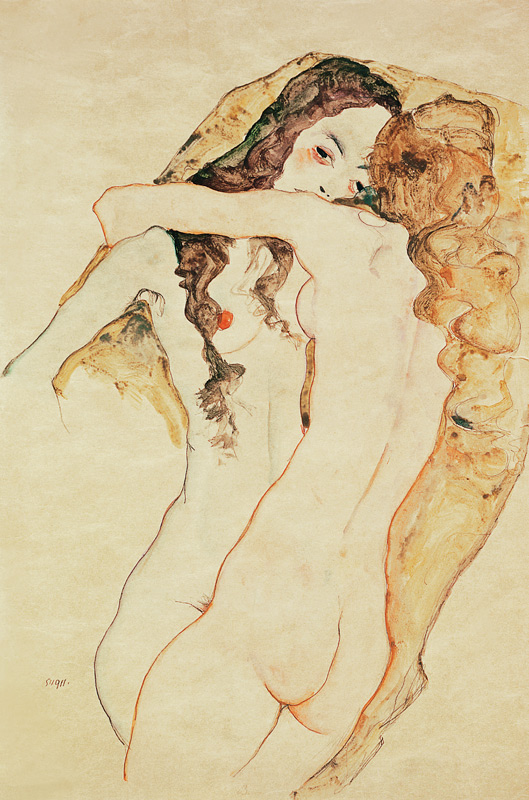 Zwei Frauen in Umarmung von Egon Schiele