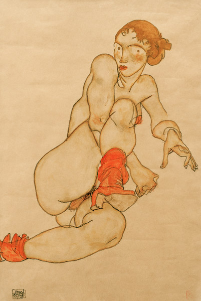 Akt mit hochgezogenem Bein von Egon Schiele