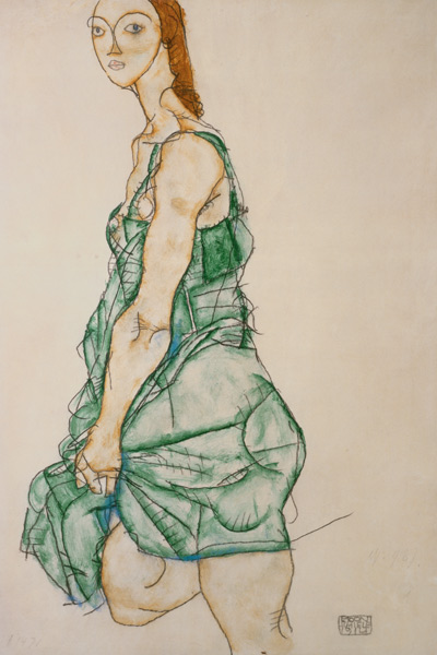 Stehende Frau in grünem Hemd von Egon Schiele