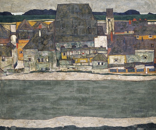 Häuser am Fluss (Die alte Stadt) von Egon Schiele