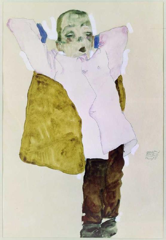 Junger Mann mit rosa Jacke von Egon Schiele