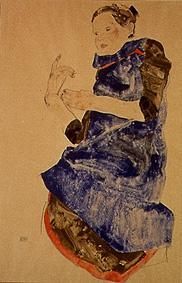 Mädchen mit blauer Schürze von Egon Schiele