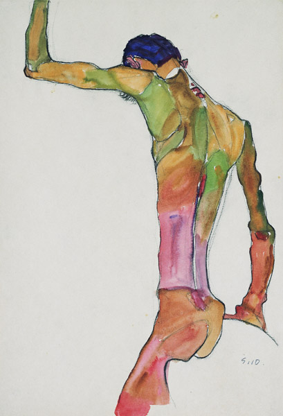 Männlicher Akt mit erhobenem Arm von Egon Schiele