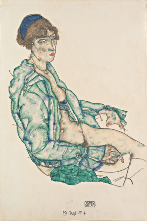 Sitzender Halbakt mit blauem Haarband von Egon Schiele