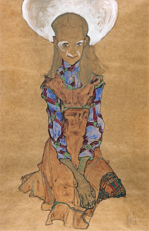 Sitzendes Mädchen (Poldi Lodzinski) von Egon Schiele