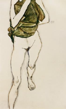 Schreitender Torso in grünem Hemd. 1913