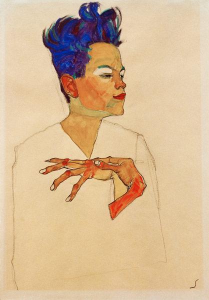 Selbstporträt mit an die Brust gelegten Händen 1910