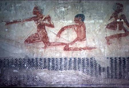 Fishermen and a crocodile from the North wall of the Mastaba Chapel of Ti, Old Kingdom von Egyptian