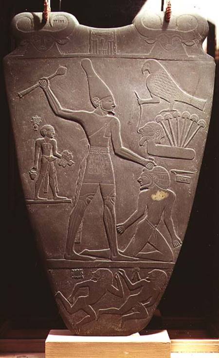The Narmer Palette: ceremonial palette depicting King Narmer, wearing the white crown of Upper Egypt von Egyptian