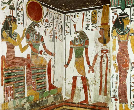 Nefertari is brought before the god Re-Horakhty by Horus, from the Tomb of Nefertari, New Kingdom von Egyptian