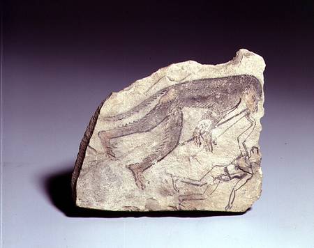 Ostracon with a figure of a monkey playing a flute, New Kingdom von Egyptian