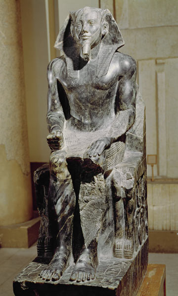 Statue of Khafre (2520-2494 BC) enthroned, from the Valley Temple of the Pyramid of Khafre at Giza, von Egyptian
