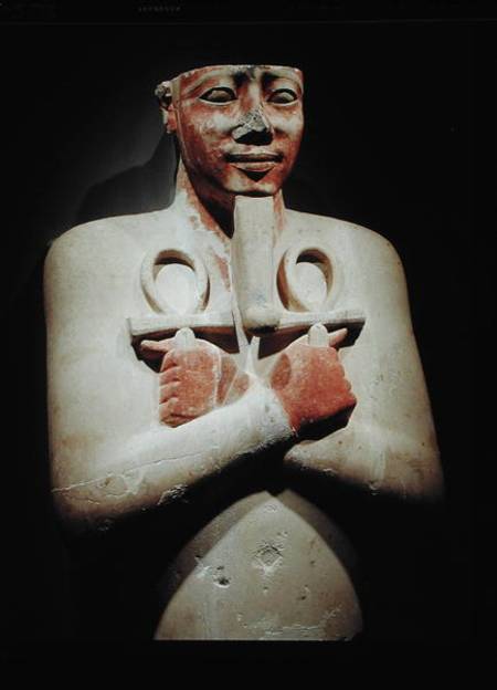 Statue of Sesostris I (c.1918-1875 BC) holding the ankh in both hands crossed over his chest, from t von Egyptian