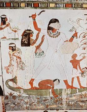Fishing and fowling in the marshes, detail from the Tomb Chapel of Menna, New Kingdom
