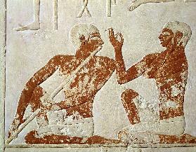 Painted relief depicting a flute player and a singer at a funerary banquet, from the Tomb of Nenkhef c.2400 BC