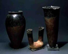 Three vessels, Egyptian, Naqada I Period (4000-3500 BC) and Naqada II Period (3500-3100 BC) (terraco