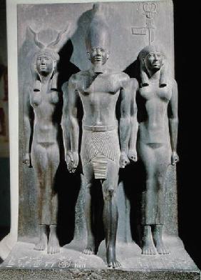 Triad of Menkaure (Mycerinus) with the goddess Hathor and the goddess of the Aphroditopolis nome, ta c.2529 BC